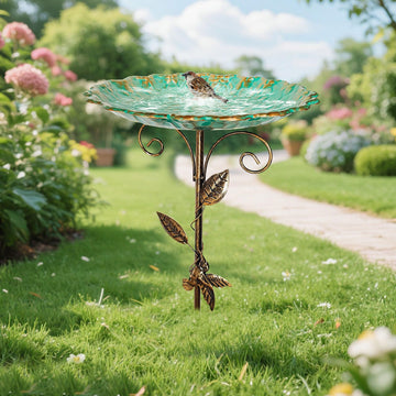 Vintage Metal Bird Bath - Outdoor Garden Decor with Built-in Feeder