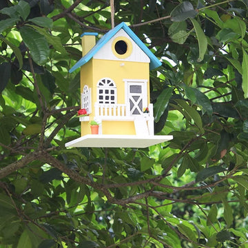 Hanging Colorful Bird House Feeder - Wooden Hummingbird Nest for Outdoors