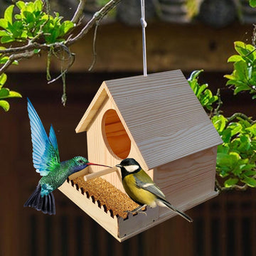 Wooden Bird Nesting Box - Natural Wood Bird House