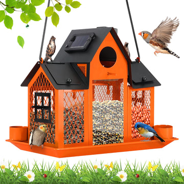 Orange Solar Hanging Bird Feeder Outdoor
