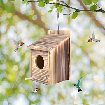 Outdoor Wooden Birdhouse - Weatherproof & Natural Nesting Shelter
