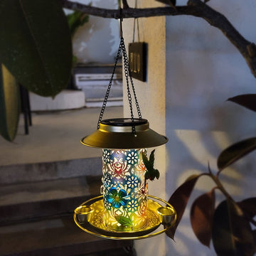 Metal Bird Feeder Outdoor Hanging Solar Lamp