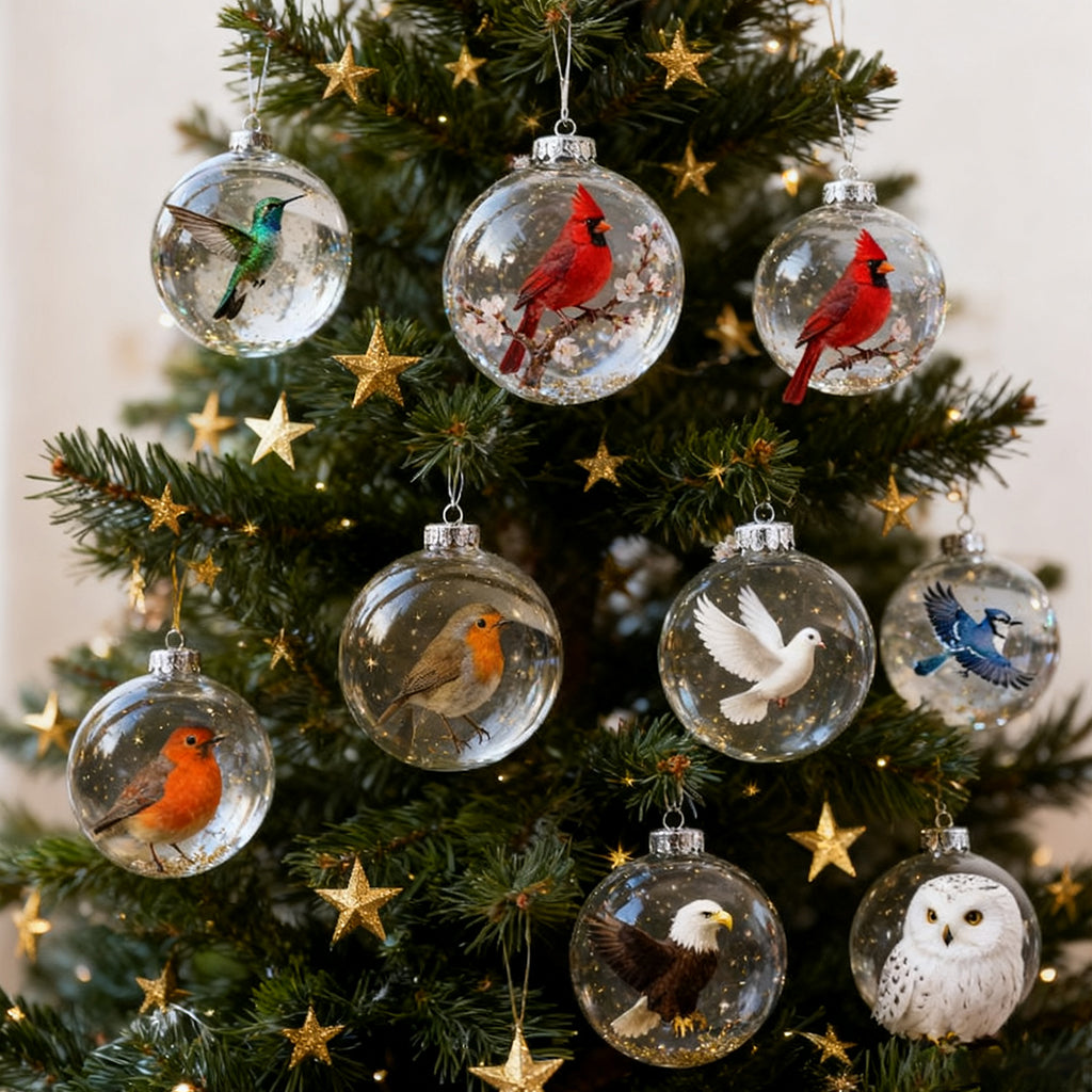 Nature's Birds Crystal Glass Ornament Gift Set