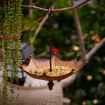 Multi-Functional Hanging Bird Feeder Set - Iron Umbrella & Tray Design for Outdoors