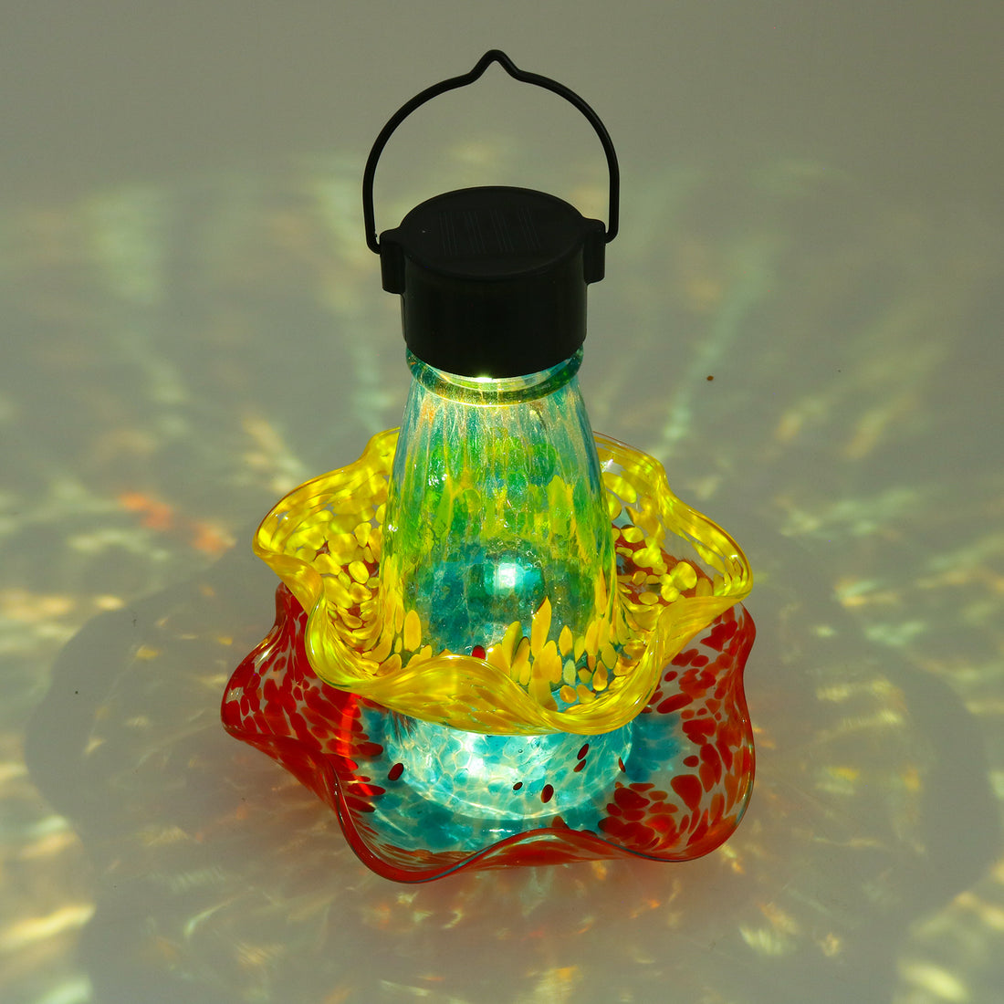 Solar-Powered Glass Hummingbird Feeder - Outdoor Garden Decor, Bird Feeding Station