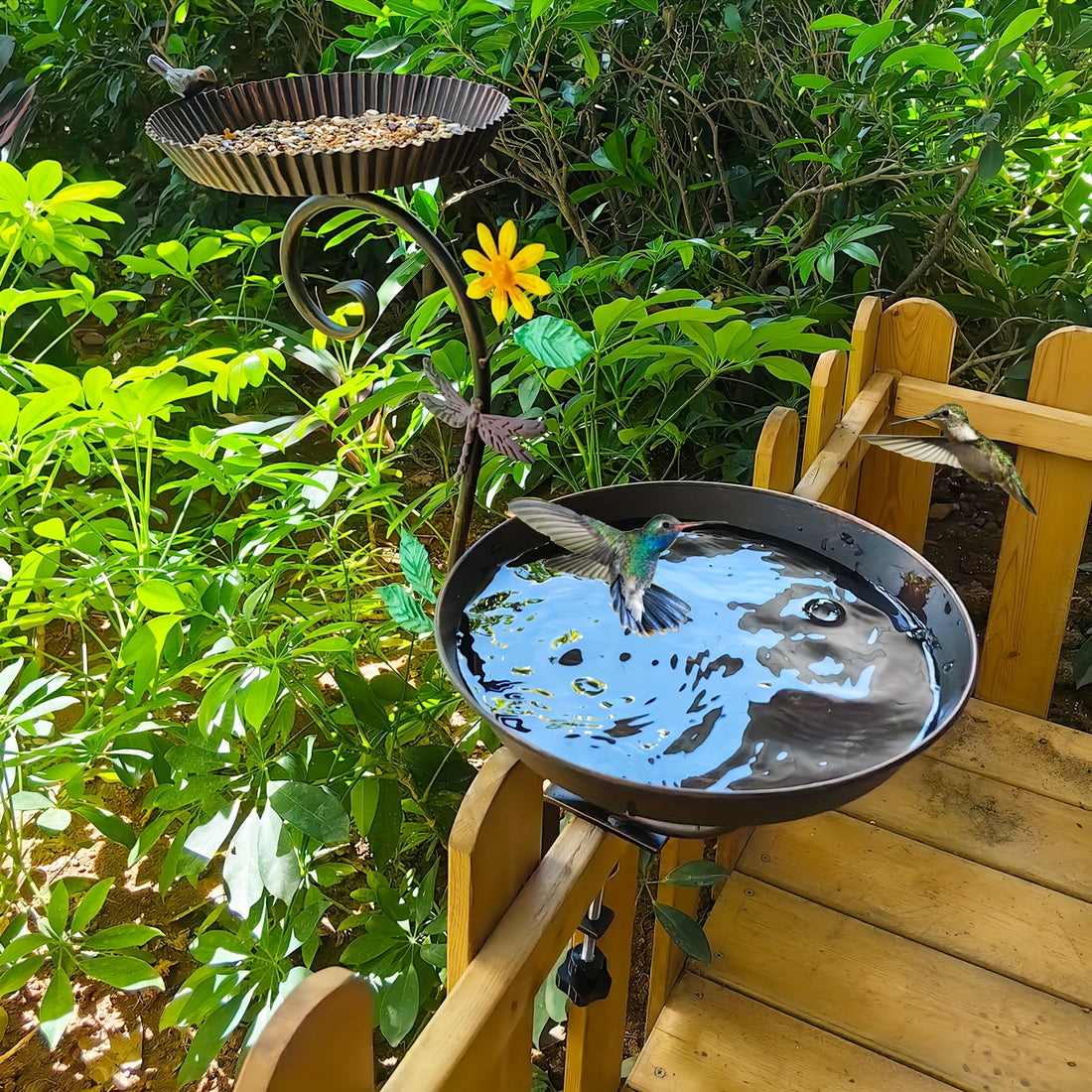 Balcony Bird Bath with Metal Clamp - Deck Mounted Bird Water Feeder for Railings