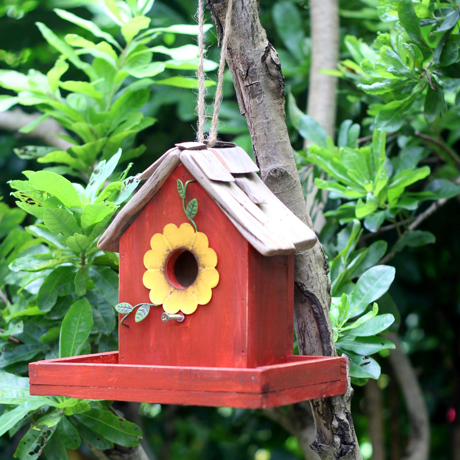Handmade Wooden Bird Feeder and Bluebird House - Outdoor Hanging Garden Decor