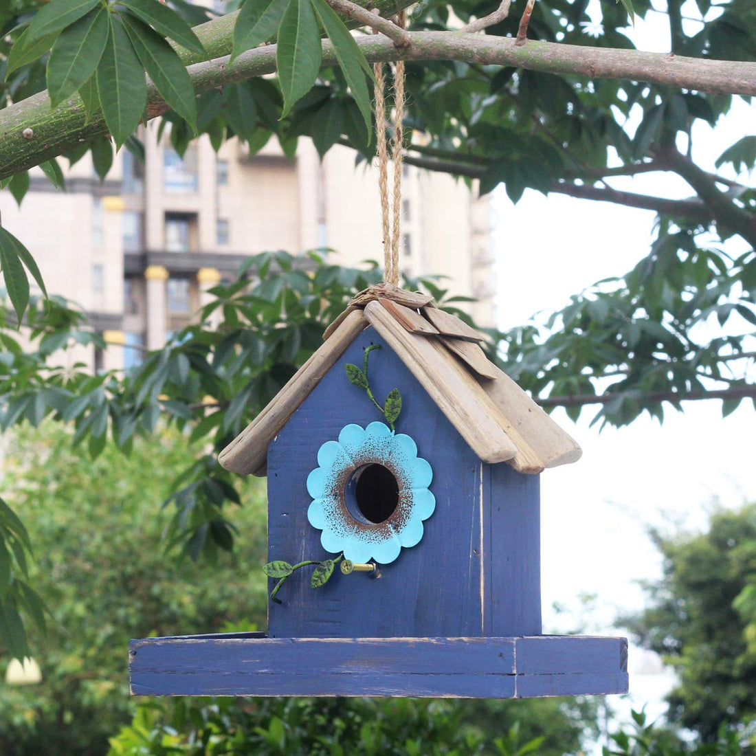 Handmade Wooden Bird Feeder and Bluebird House - Outdoor Hanging Garden Decor