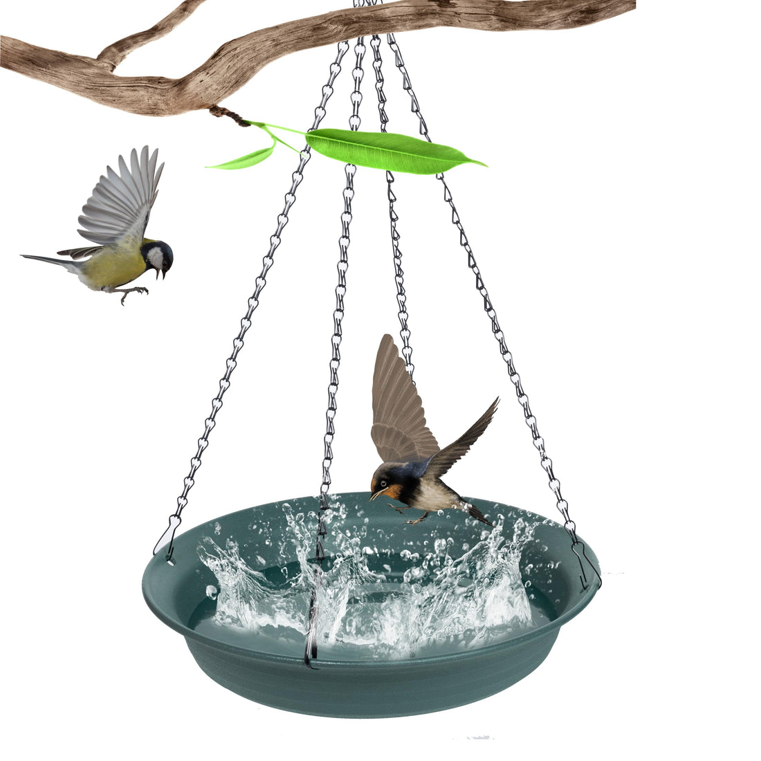 Hanging Bird Bath & Feeder - Decorative Outdoor Water Dish for Garden
