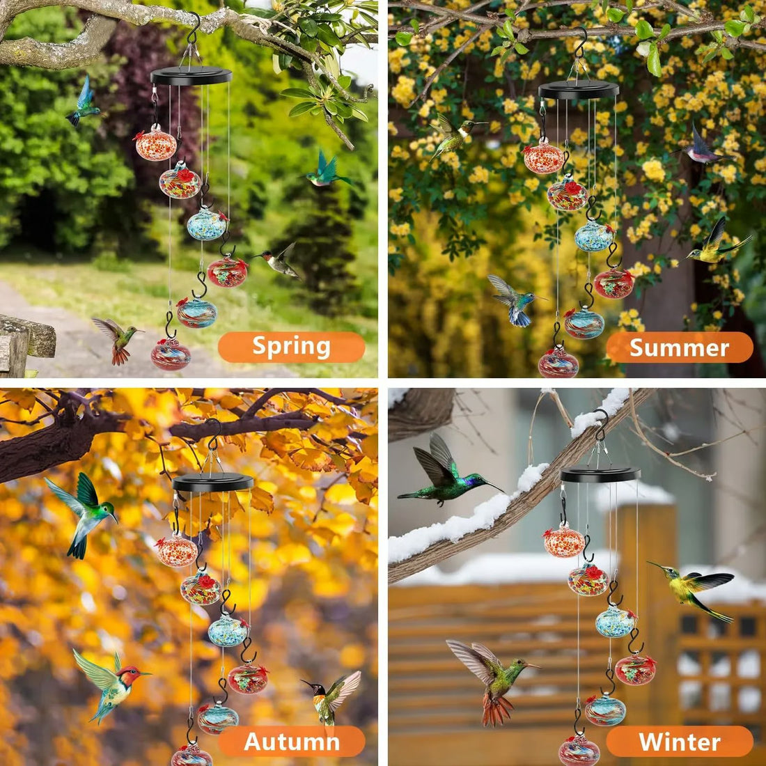Melodic Hummingbird Feeder Wind Chime - Garden Decor with Bird Attracting Colors