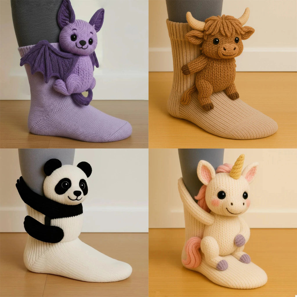 3D Knit Animal Socks - Festive Christmas Socks