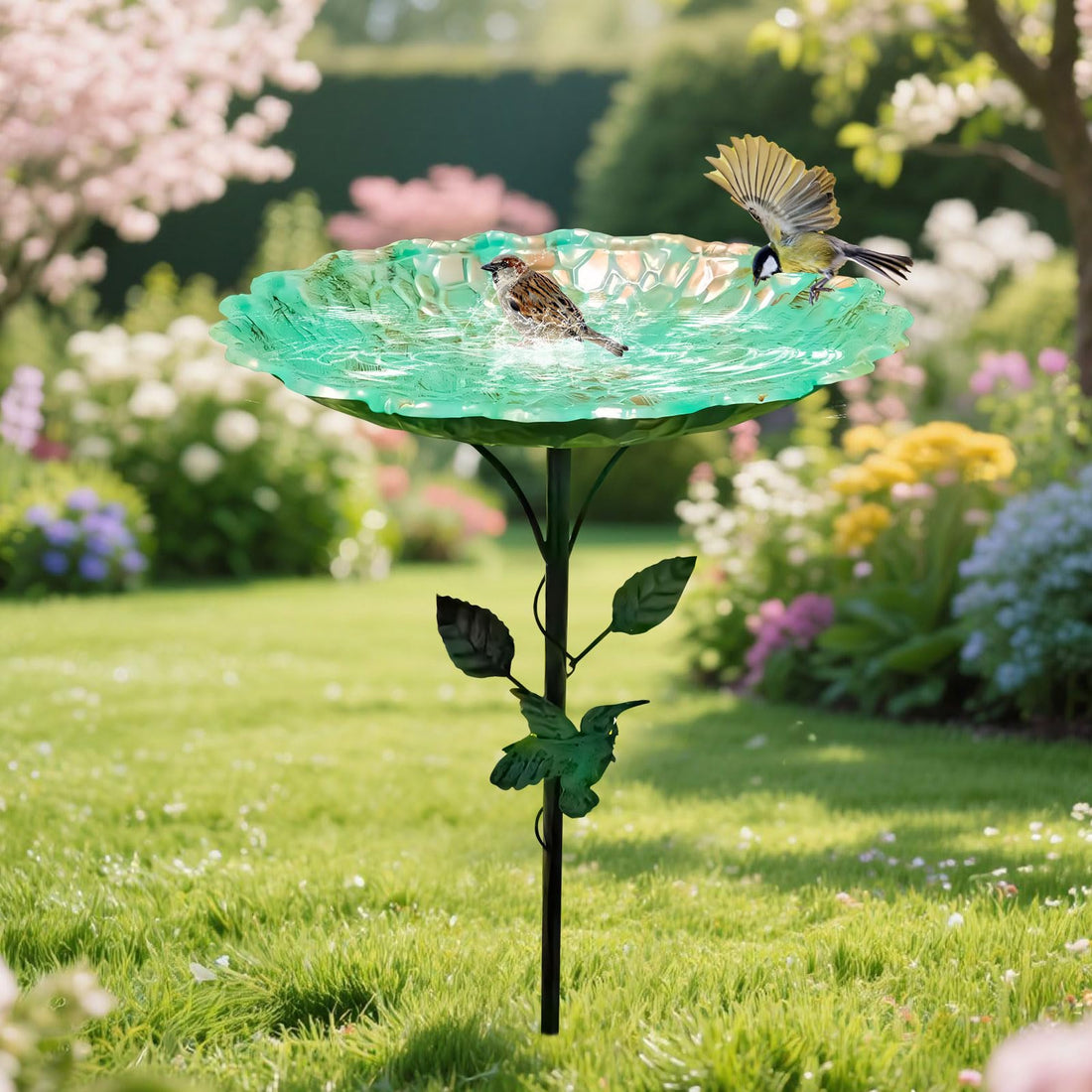 Vintage Metal Bird Bath - Outdoor Garden Decor with Built-in Feeder
