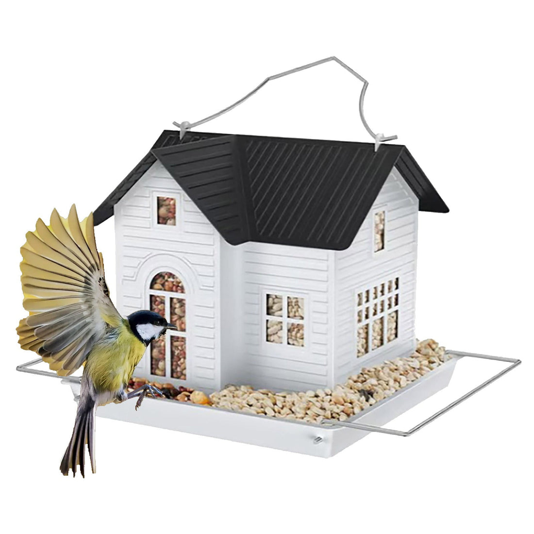 Solar Bird Feeder with LED Lights - Squirrel Proof Hanging House for Garden & Patio