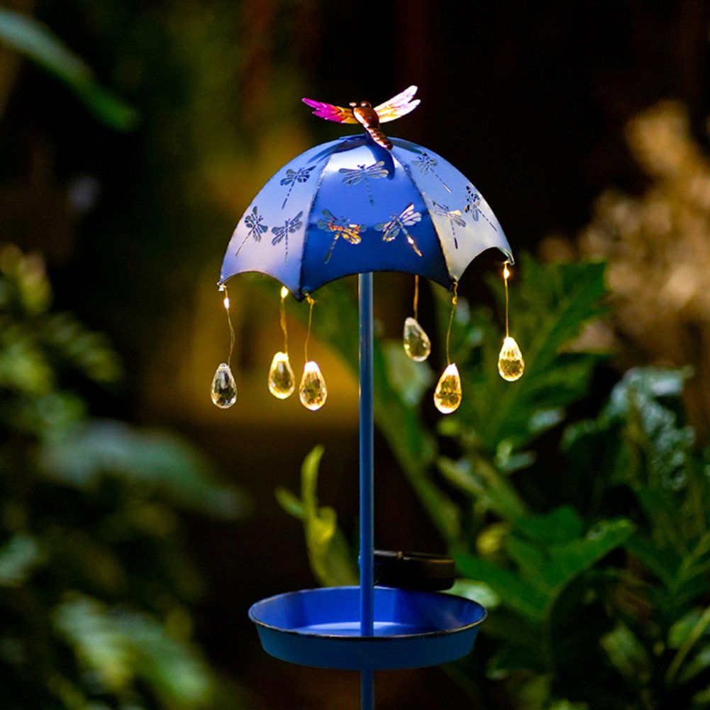 Solar Garden Light Umbrella Raindrop Bird Feeder