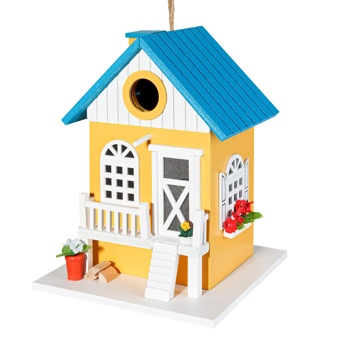 Hanging Colorful Bird House Feeder - Wooden Hummingbird Nest for Outdoors