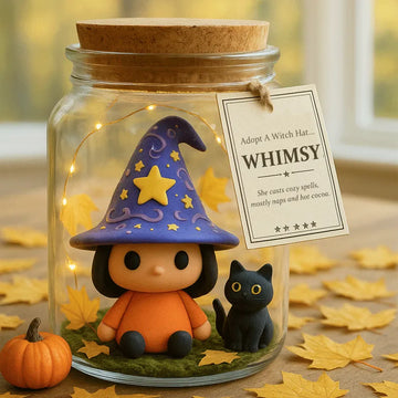 Adopt A Witch Hat Jar — Meet Whimsy & Her Black Cat