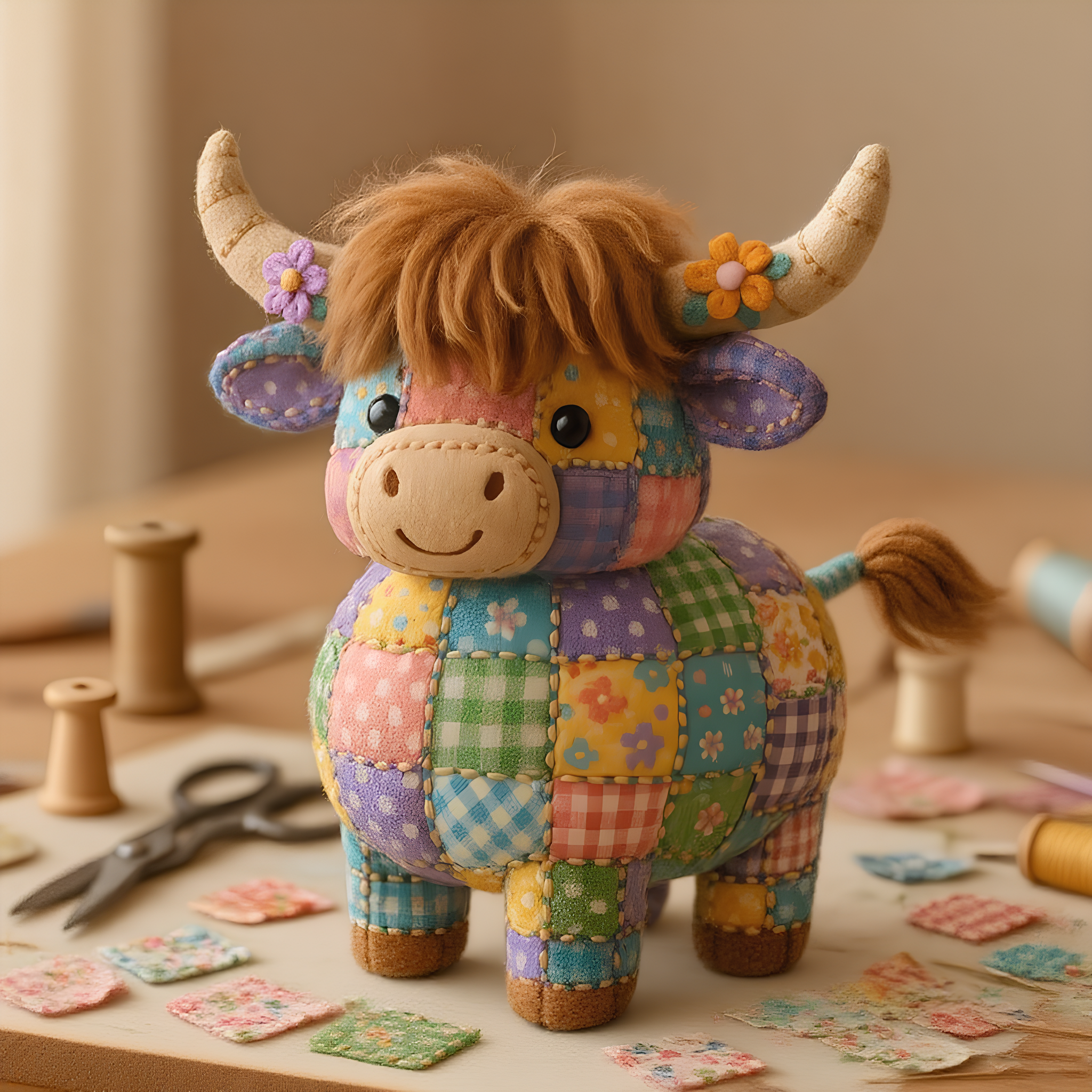 Hand-Patchwork Highland Cattle Ornament