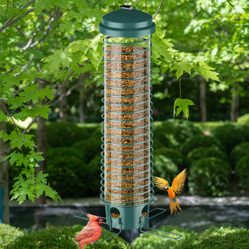 Squirrel-Proof Bird Feeder - Patented Metal Spring Design with 4 Feeding Ports