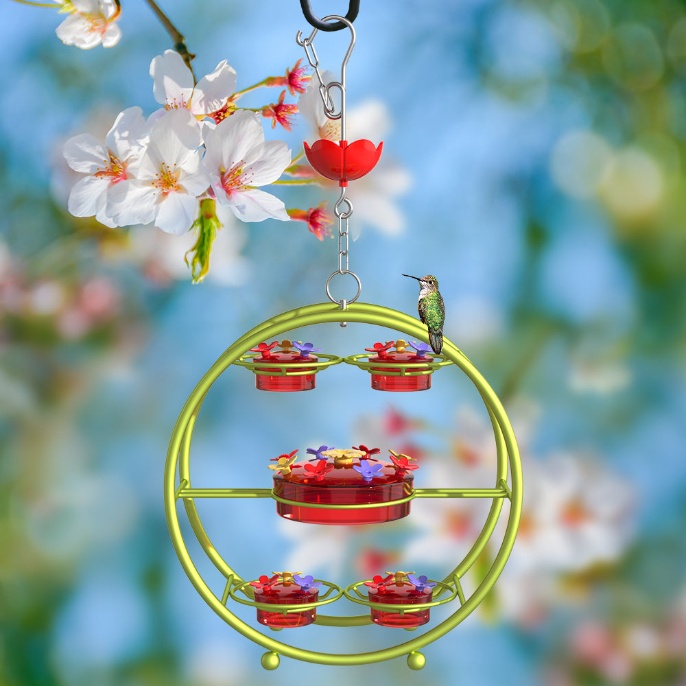 Garden Hummingbird Feeder - Outdoor Ant & Bee Proof with Multiple Ports & Top Fill