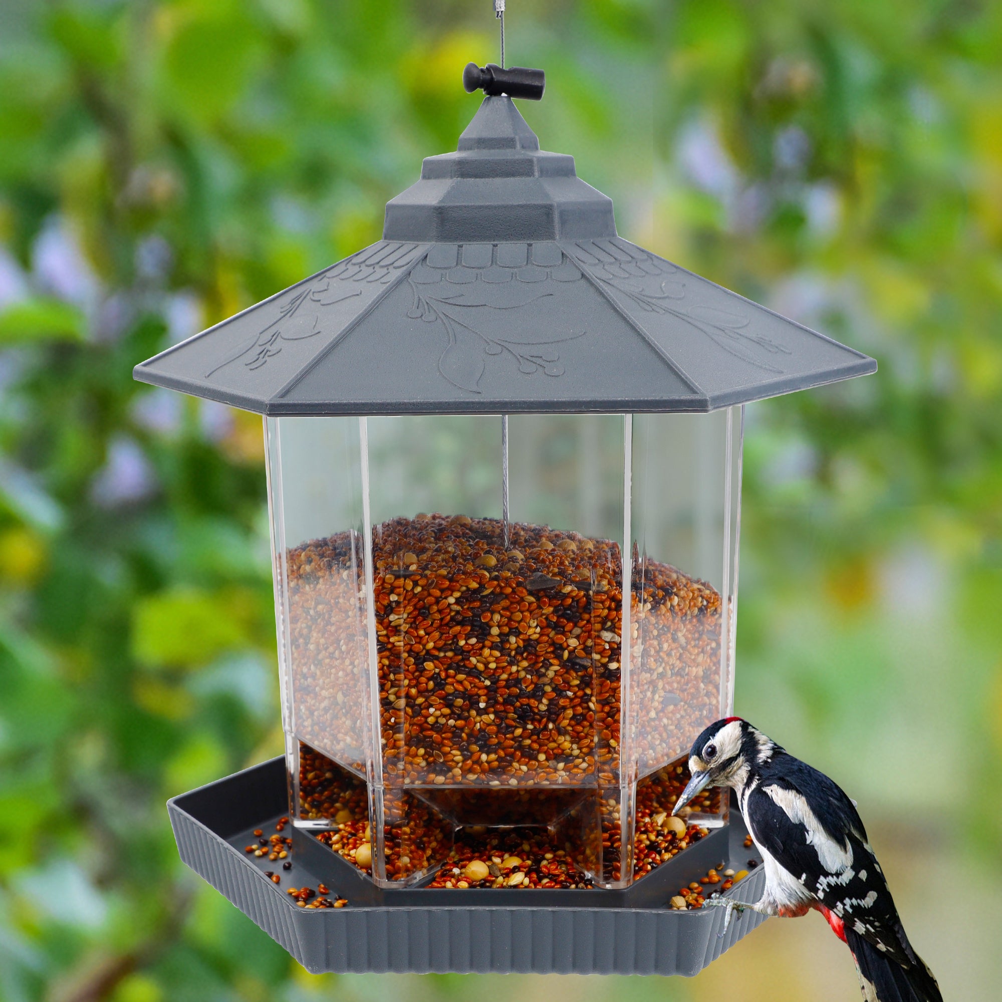 Light Grey Squirrel-Proof Hanging Bird Feeder for Garden & Yard