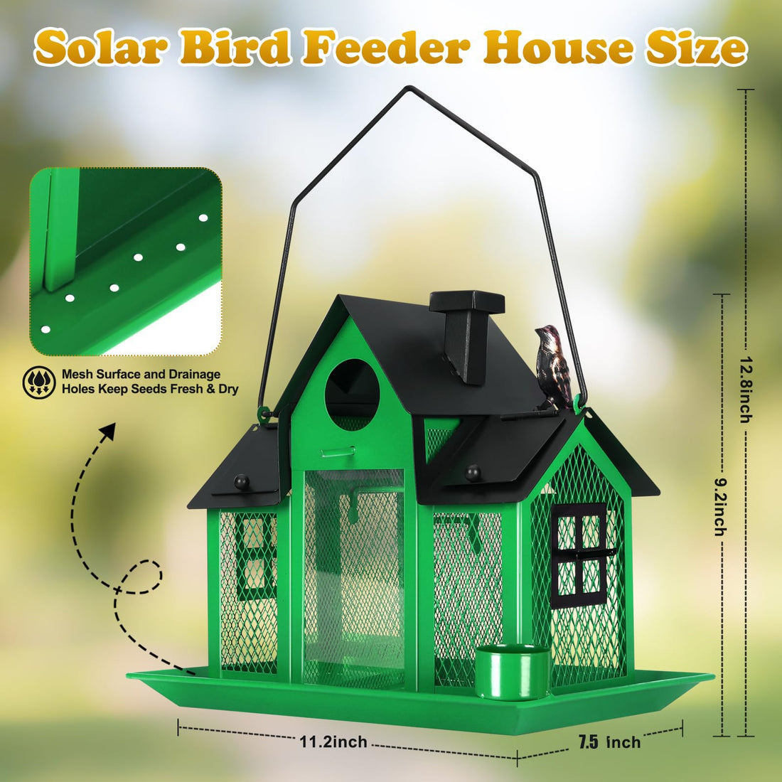 Green Solar Hanging Bird Feeder Outdoor