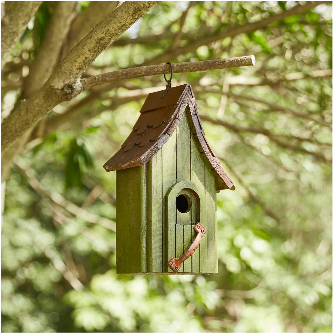 Hand-Painted Green Wooden Birdhouse - Rustic Garden Decor