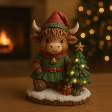 Handmade Highland Cow Elf Christmas Night Light