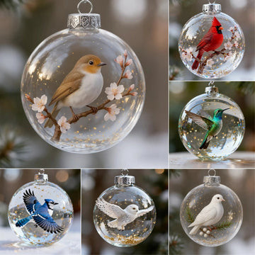 Nature's Birds Crystal Glass Ornament Gift Set