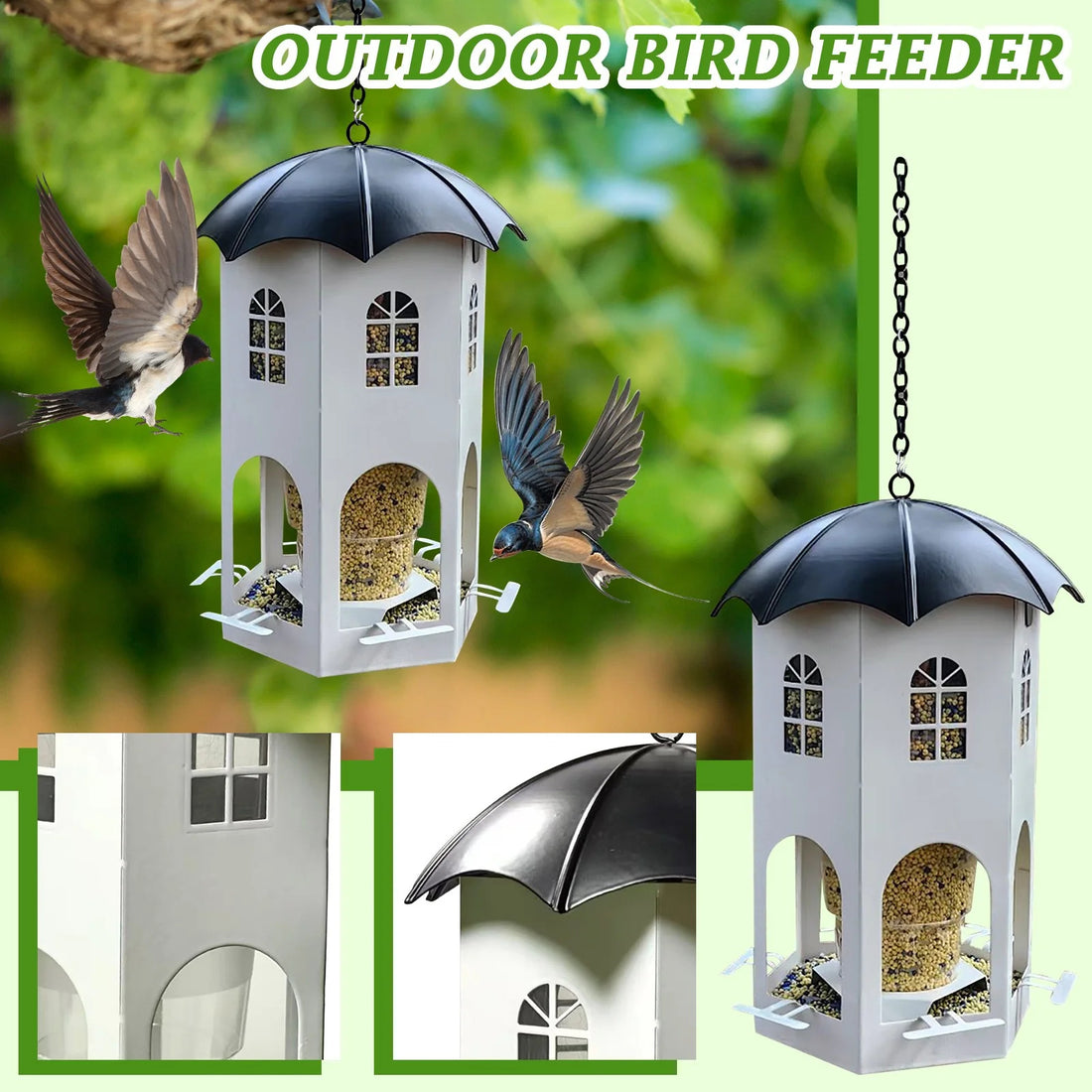 Window Mount Bird Feeder - Large Capacity Weatherproof Outdoor Feeder, Easy Fill & Clean
