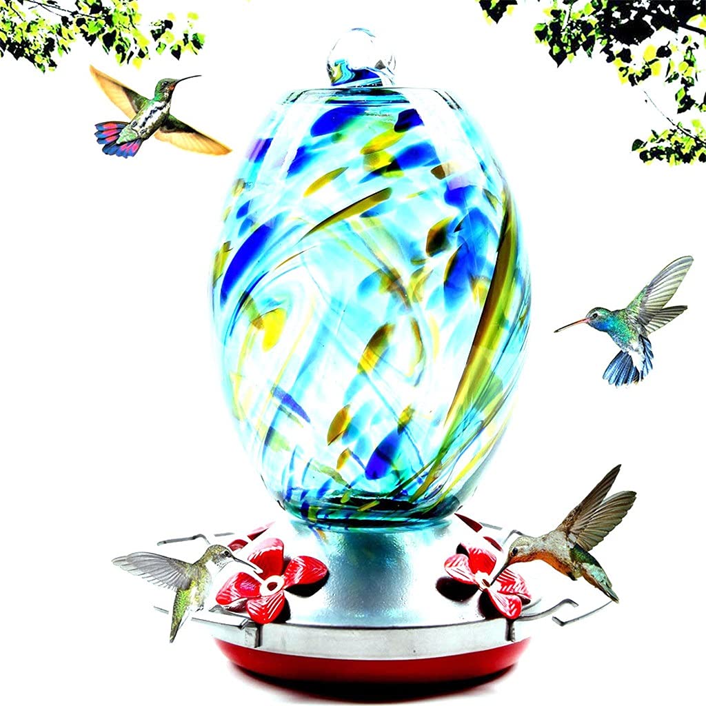Glass Hummingbird Feeder - Hanging Nectar Bottle with Flower Ports for Outdoor Garden