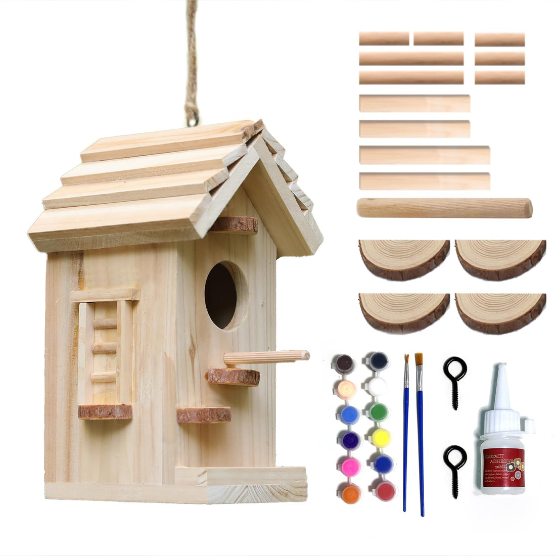Outdoor Wooden Birdhouse Kit - DIY Garden Bird Shelter