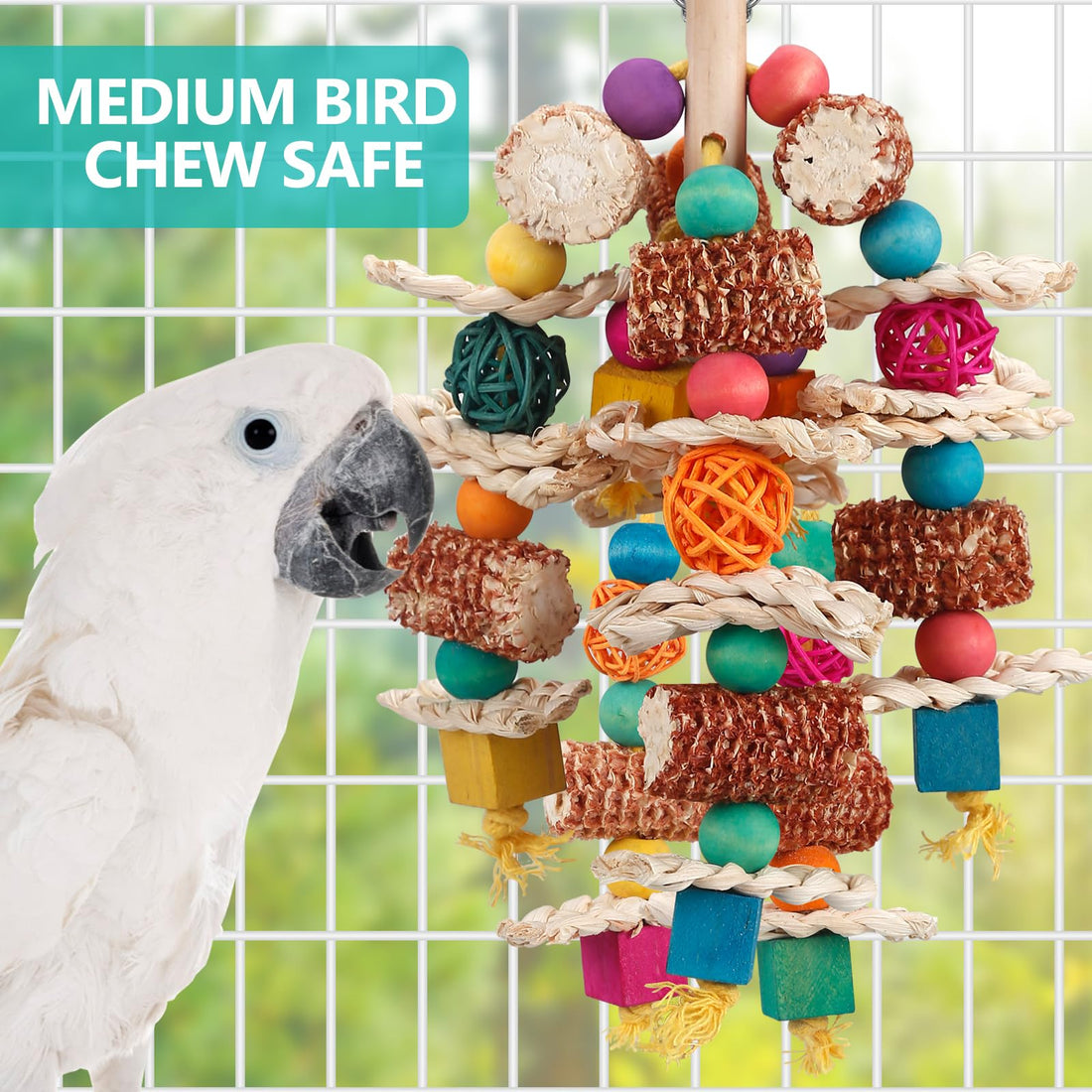 Natural Corn Cob Bird Chew Toy for Parrots, Cockatiels & Small Birds