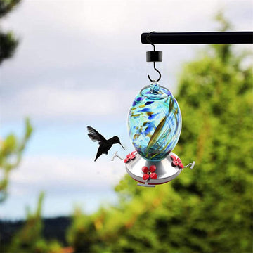 Glass Hummingbird Feeder - Hanging Nectar Bottle with Flower Ports for Outdoor Garden