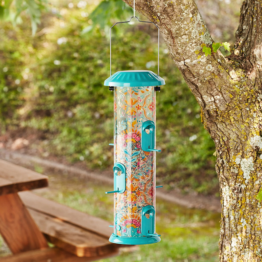 The Pioneer Woman Folk Geo Plastic Deluxe Easy Clean Tube Bird Feeder