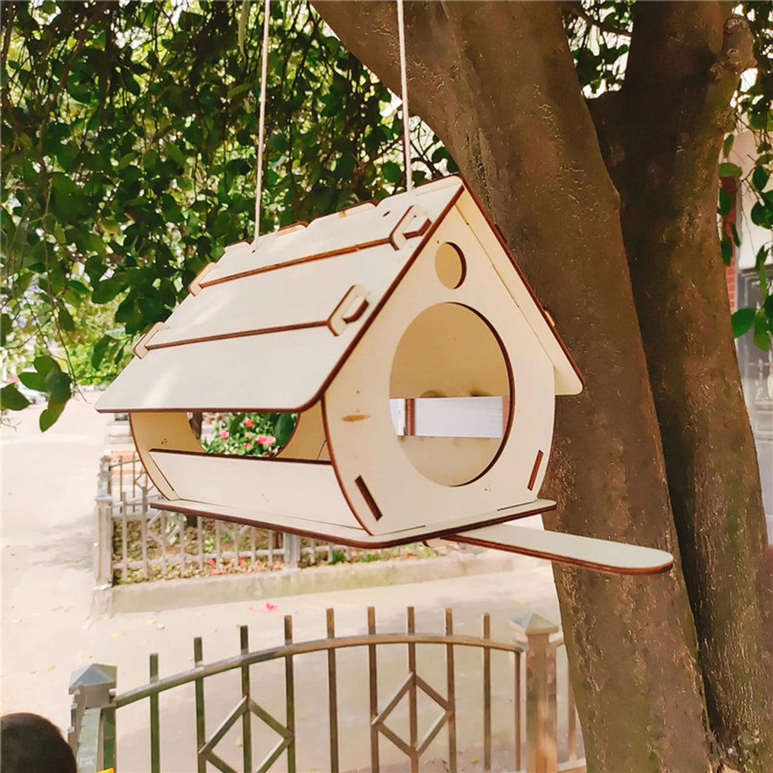 Easy-to-Hang Wooden Bird Feeder - Outdoor Hanging Cage for Wild Birds