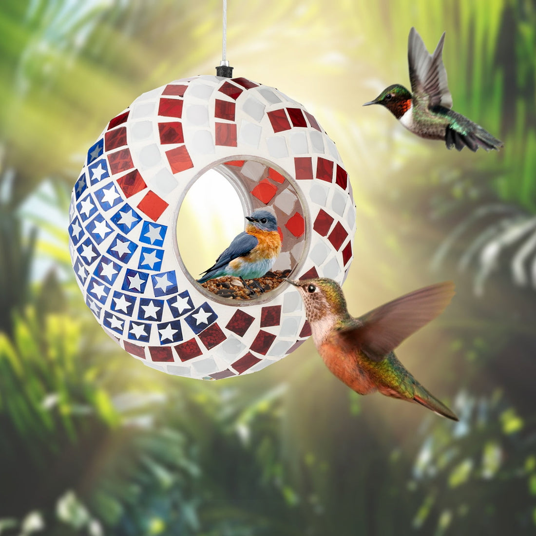 Hanging Glass Bird Feeder - Patriotic