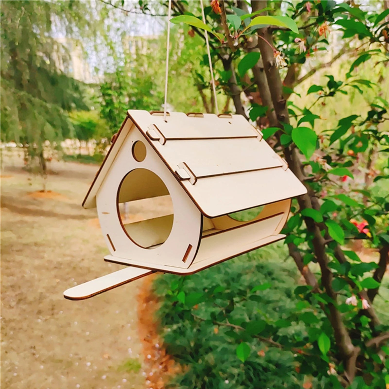Easy-to-Hang Wooden Bird Feeder - Outdoor Hanging Cage for Wild Birds