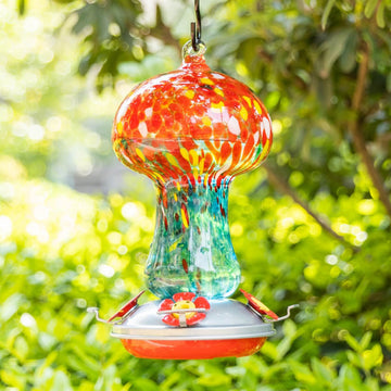 Hand Blown Glass Hummingbird Feeder