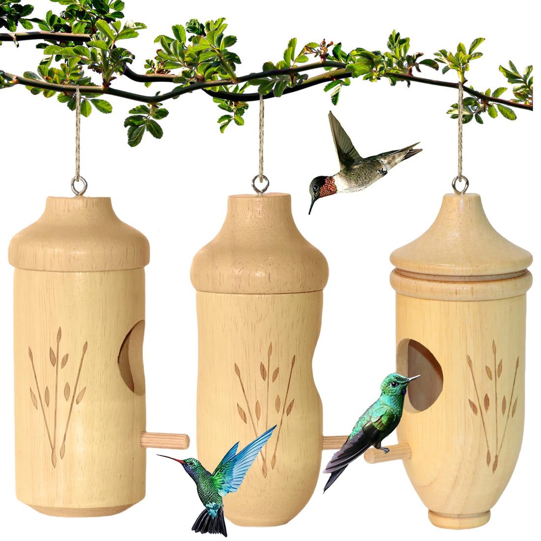Natural Wood Hummingbird House - Handcrafted Garden Bird Shelter