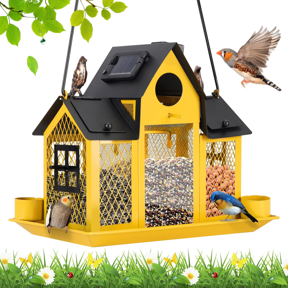 Yellow Solar Hanging Bird Feeder Outdoor