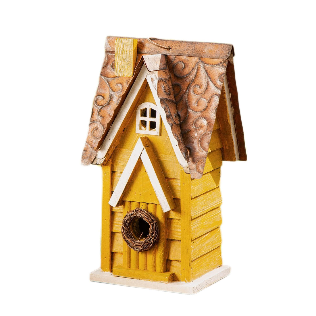 Yellow Hanging Wooden Birdhouse - Vintage Outdoor Nest Box for Garden