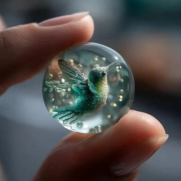 Handcrafted Glass Marble with Bird Design– Crystal Glass Ornament