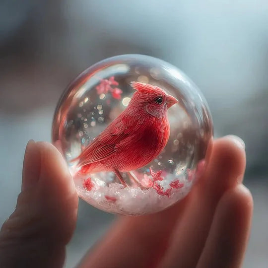 Handcrafted Glass Marble with Bird Design– Crystal Glass Ornament