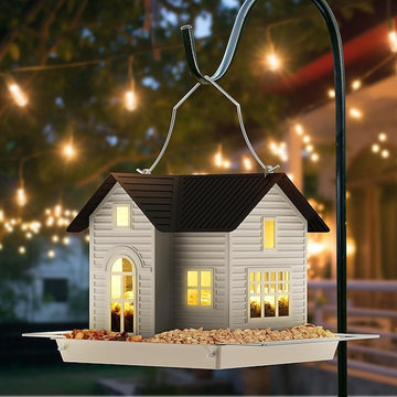 Solar Bird Feeder with LED Lights - Squirrel Proof Hanging House for Garden & Patio