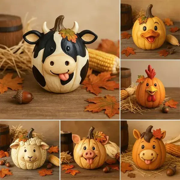 Ranch Animal Pumpkins Engraving Figurines